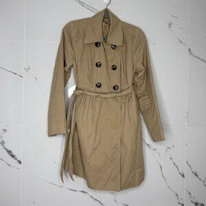 Liz Lange Women's Beige Trench Coat M Double-Breasted Belted Mid-Length